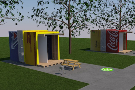 Ontwerp Eco-logies voor Stadscamping Tilburg op basis van gerecycled materiaal als pallets en afgeschreven vrachtwagenzeilen